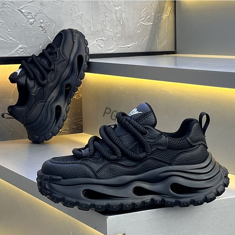 European Men's Shoes 2026 Summer New Fashion Chunky Dad Shoes Simple Hollow Mesh Breathable Casual Sneakers
