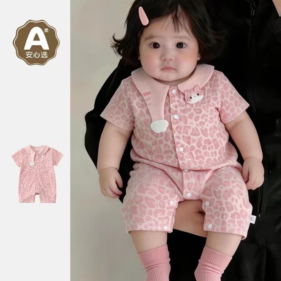 Small Age Summer Baby Clothes Pink Short Sleeve Thin Bodysuit Hanyu Super Cute Girl Korean Style Jumpsuit