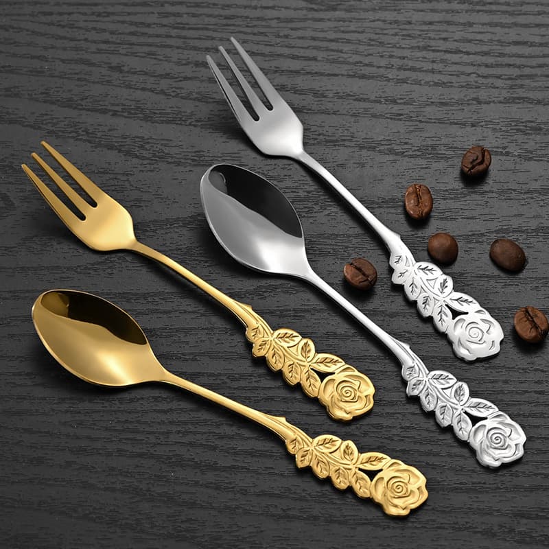 Stainless steel rose-shaped spoon, creative dessert and cake spoon, bird's nest spoon, coffee spoon, wedding favor spoon