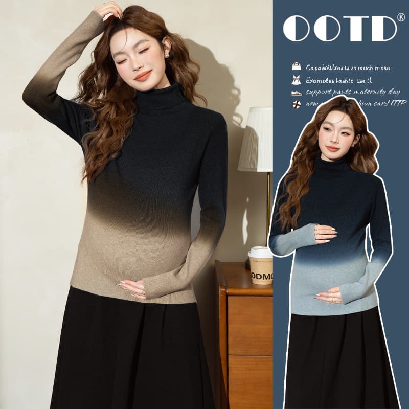 Maternity Wear Autumn/Winter Thick Warm Long Sleeve Knitwear, Fashionable Design Color-Block Top Winter Base Layer
