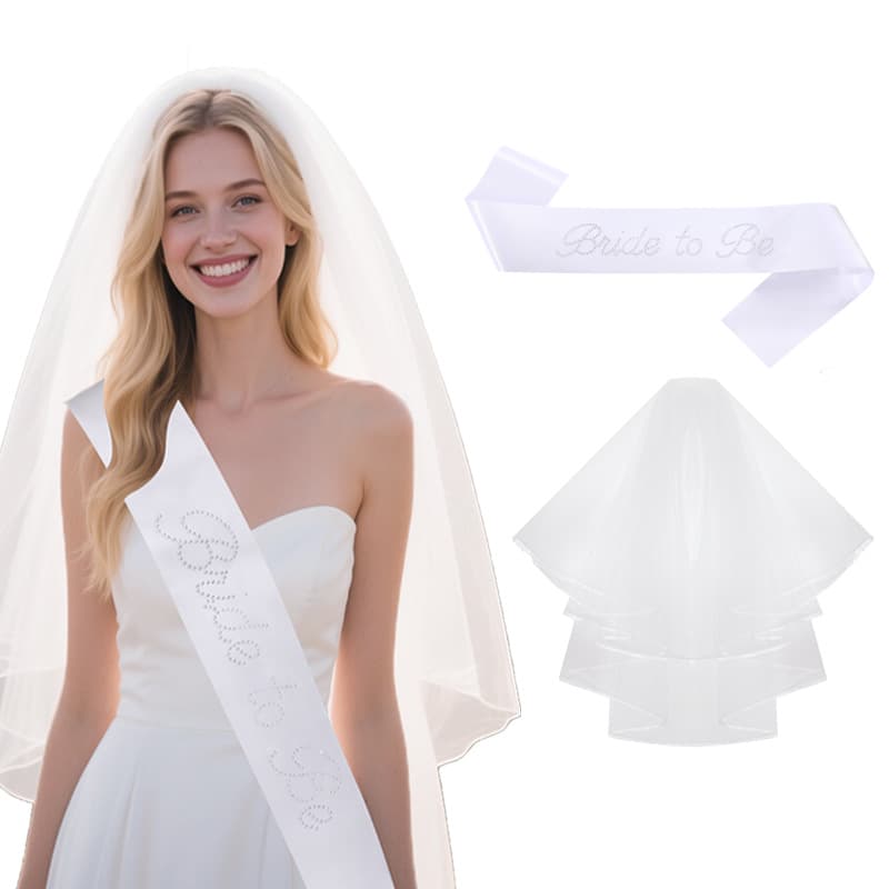 Western Bachelorette Party Veil Bride to Be Sash Set Wedding Bride Rhinestone Letter Sash Wholesale