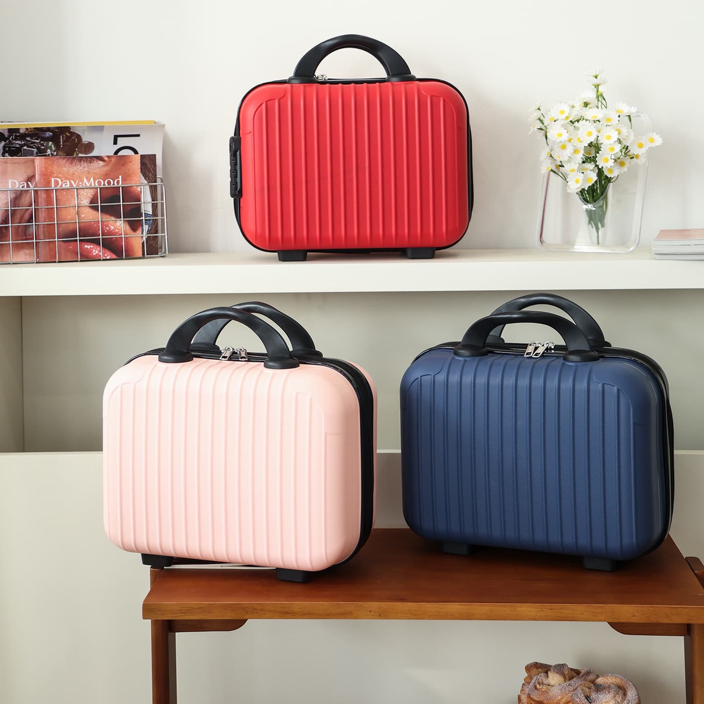 Cosmetic case suitcase cartoon suitcase women's portable boarding case companion gift box storage box 14 inches