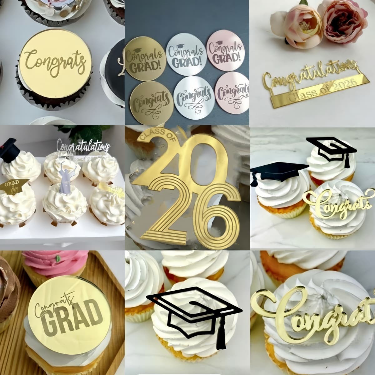 Cross-border ins style graduation season marked acrylic cupcake decoration round marked graduation cake decoration