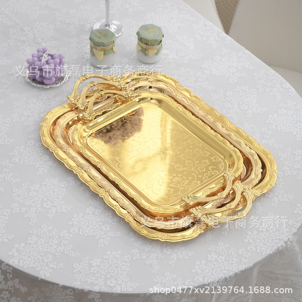 Cross-Border Light Luxury Metal Tray Square Fruit Tray Cake Baking Storage Tray Cafe Restaurant High-End Tray