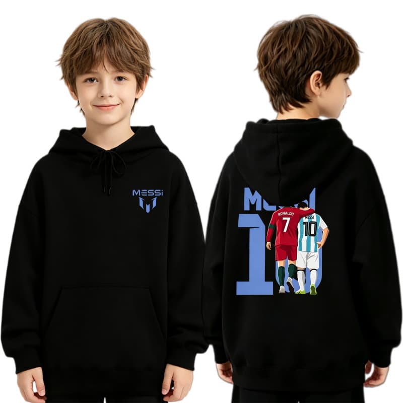 European and American Dual Football Star Kids Hoodie, Boys' Autumn and Winter Zip-Up Jacket, Football Print Fleece Top