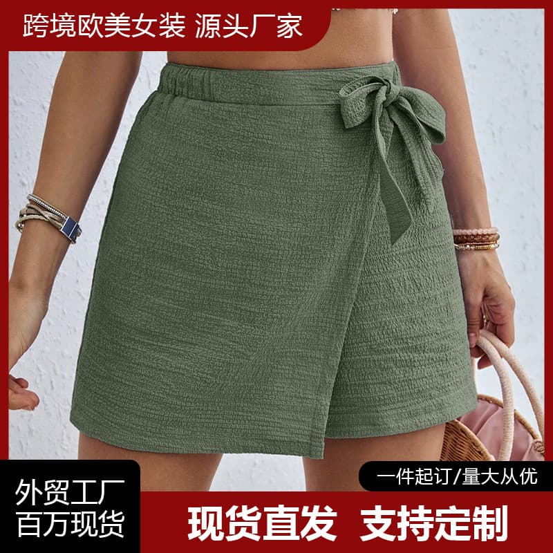 Women's Spring Summer Tie Bow Skirt Shorts, Elastic Waist Shorts, High Waist Casual Versatile Comfortable