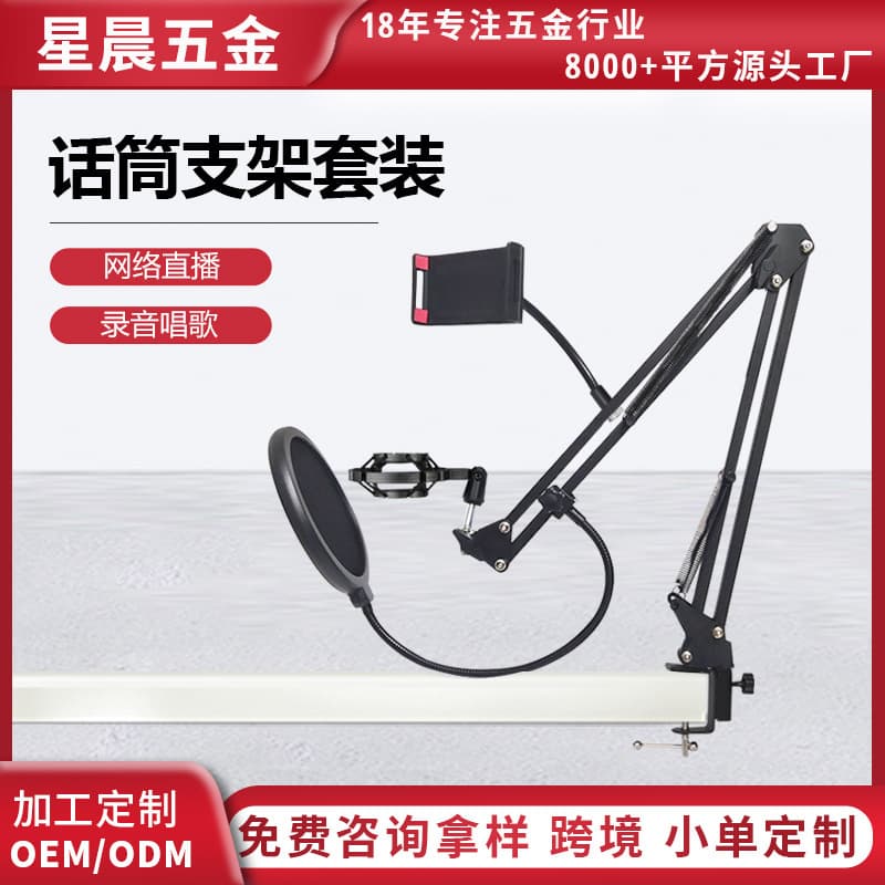Streamer Live Broadcast Cantilever Microphone Stand Desktop with Pop Filter, Phone Holder Kit Microphone Stand