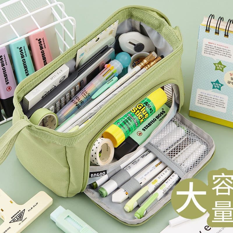 Cross-border wholesale steel frame pencil case for primary and secondary school students, simple double-window design, ins style, customizable