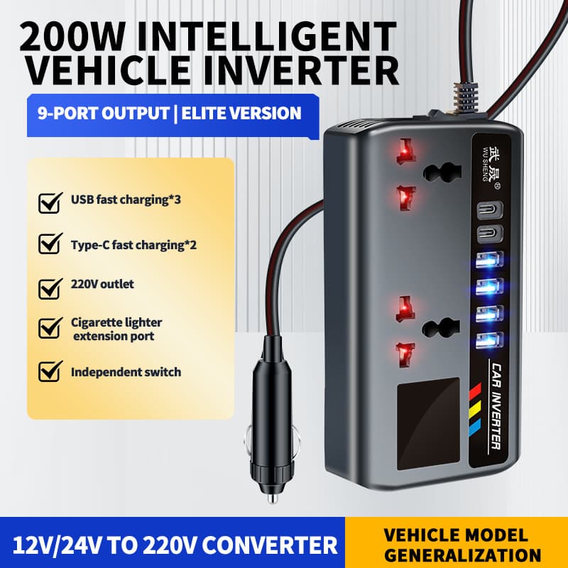 12V 24V to 220V Car Inverter Universal for Trucks and Cars Converter with Dual USB Fast Charging Socket Charger