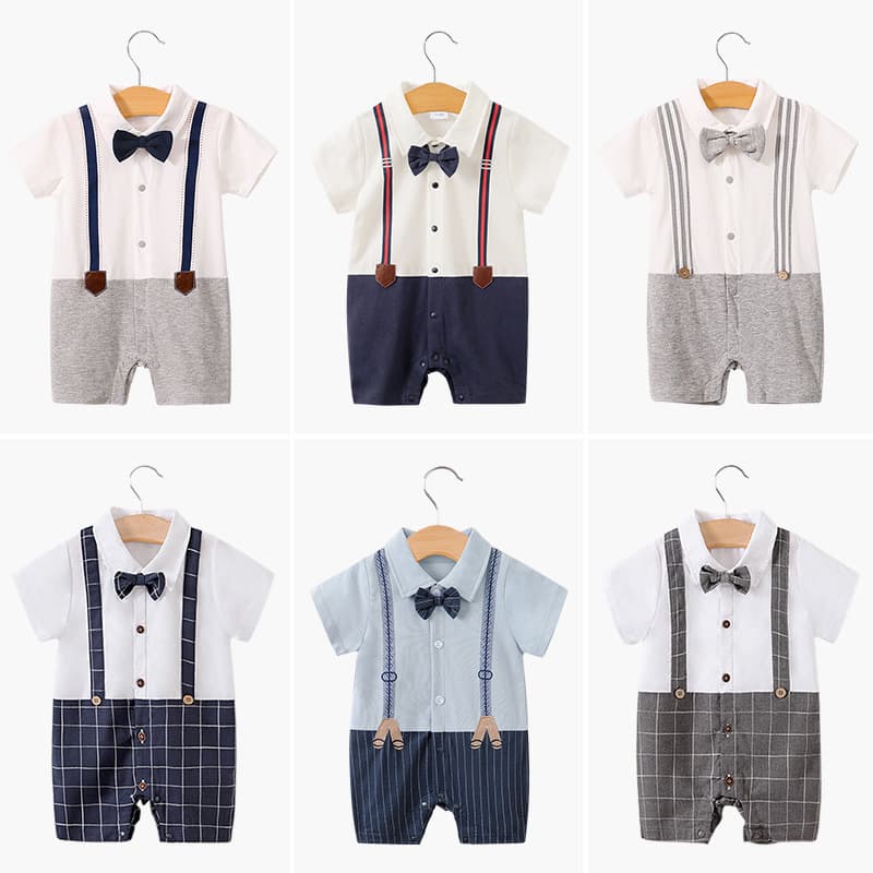 2026 Baby Boy Romper Summer Class A Cross-border Gentleman Birthday Suit Thin Baby Bodysuit Short Sleeve Wholesale