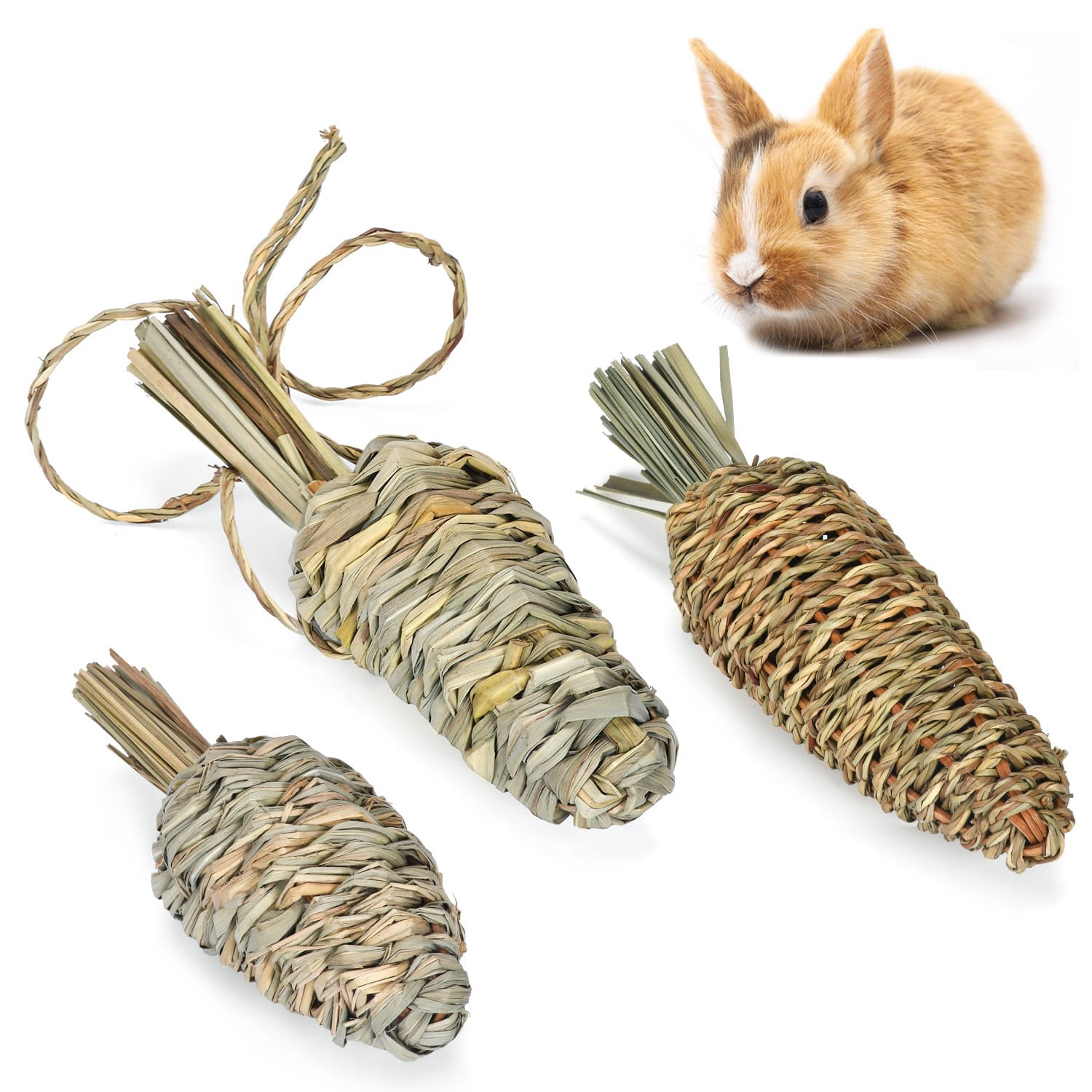 Multiple Styles Eco-friendly Edible Plant Rabbit Chinchilla Guinea Pig Grass Woven Radish Cage Hanging Chew Toy