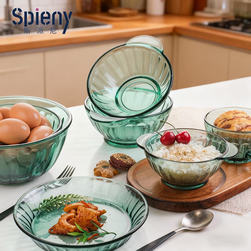 Spiny Qianchuan Lake Green Series High Borosilicate Glass Heat-Resistant Glass Cup Rice Bowl Deep and Shallow Plate Household Tableware Set