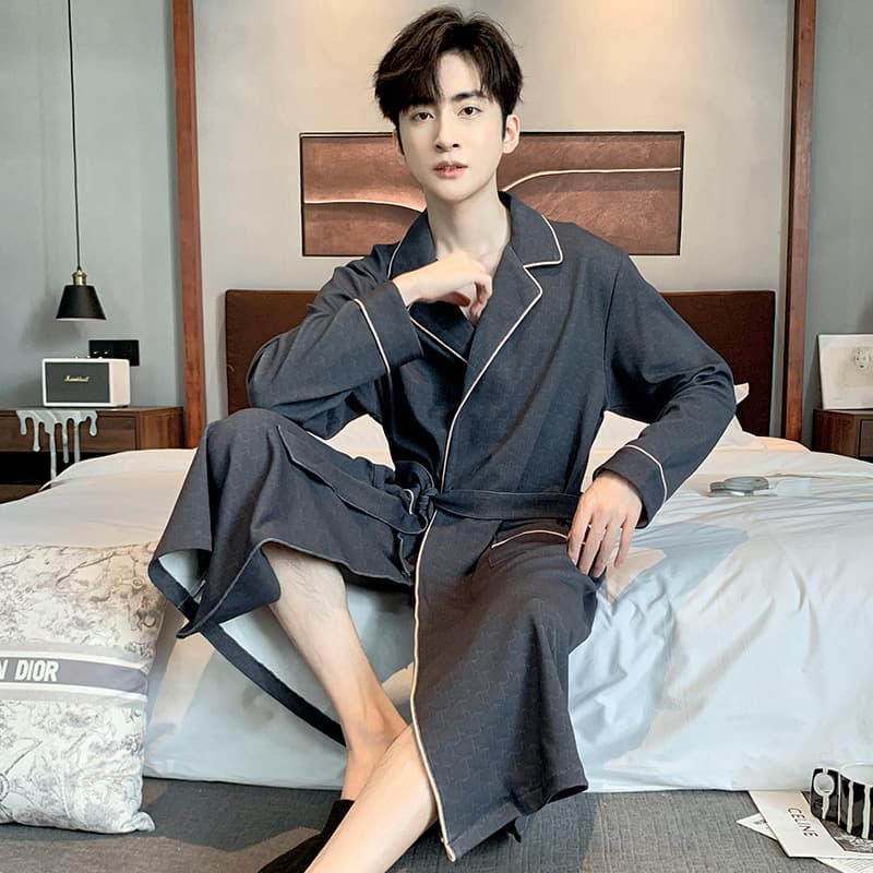 Comfortable Cotton Sleepwear Long Sleeve Robe for Men Casual Home Wear Outerwear Youth Large Size Luxury Cardigan Home Clothes Set