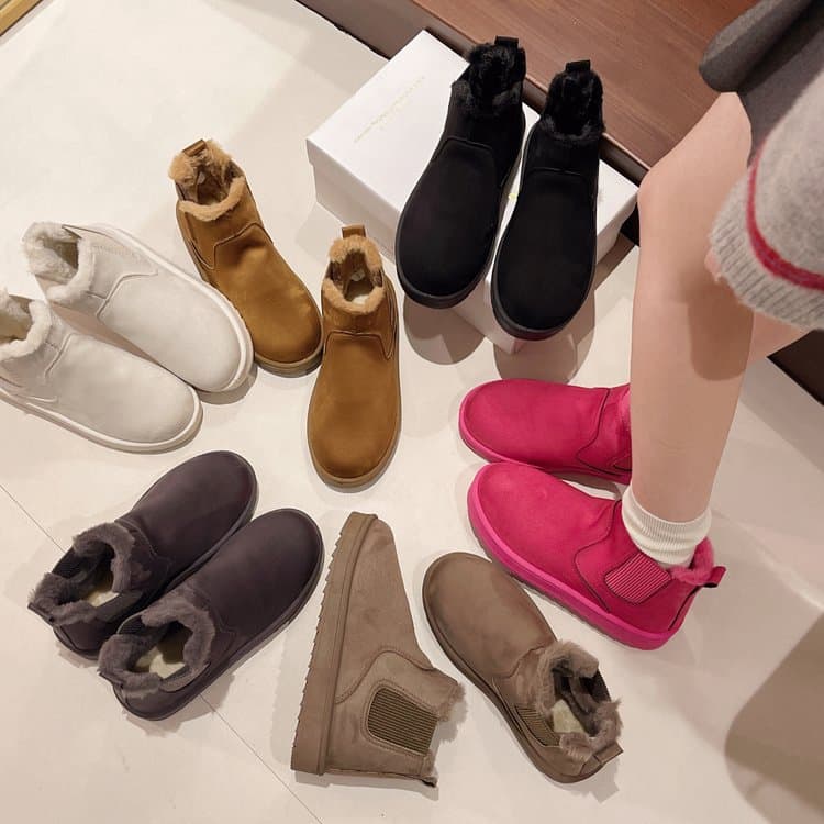 2024 Winter New Snow Boots for Women, Short Shaft Flat Heel Sleeve Round Toe Warm Fleece-Lined Solid Color Cotton Shoes Short Boots