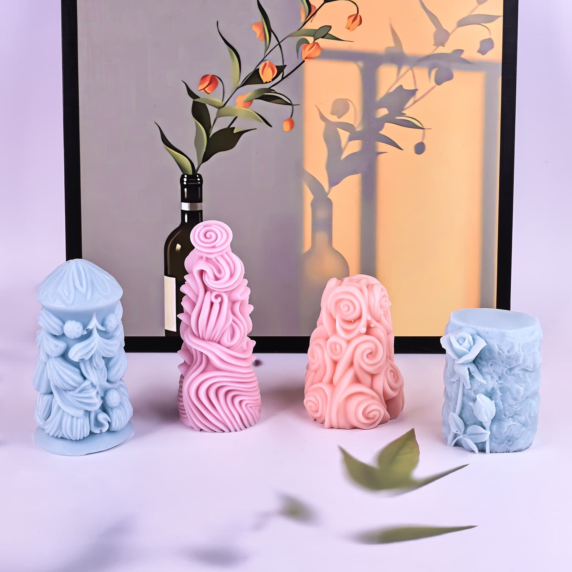Retro Texture Cylindrical Aromatherapy Candle Silicone Mold DIY Handmade Christmas Gift Diffuser Stone Grinding Tool Factory