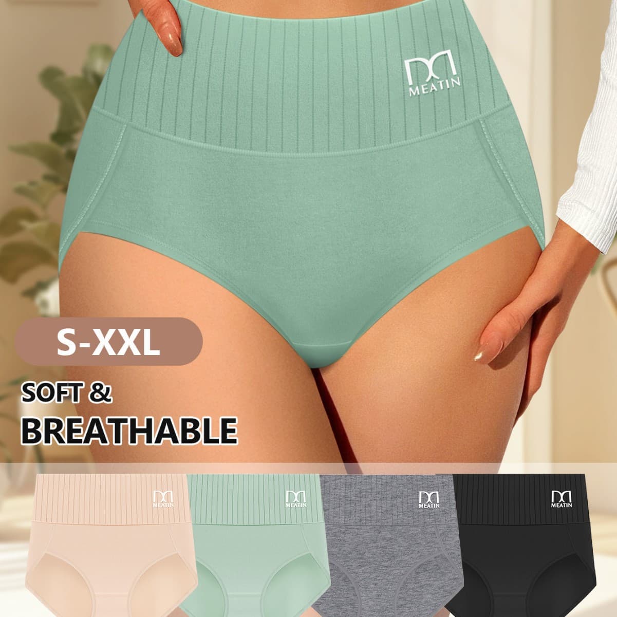 Shein 4-Pack Mid-High Waist Panties, Comfortable Breathable Tummy Control Cotton Plus Size Women's Triangle Briefs, US/EU Size