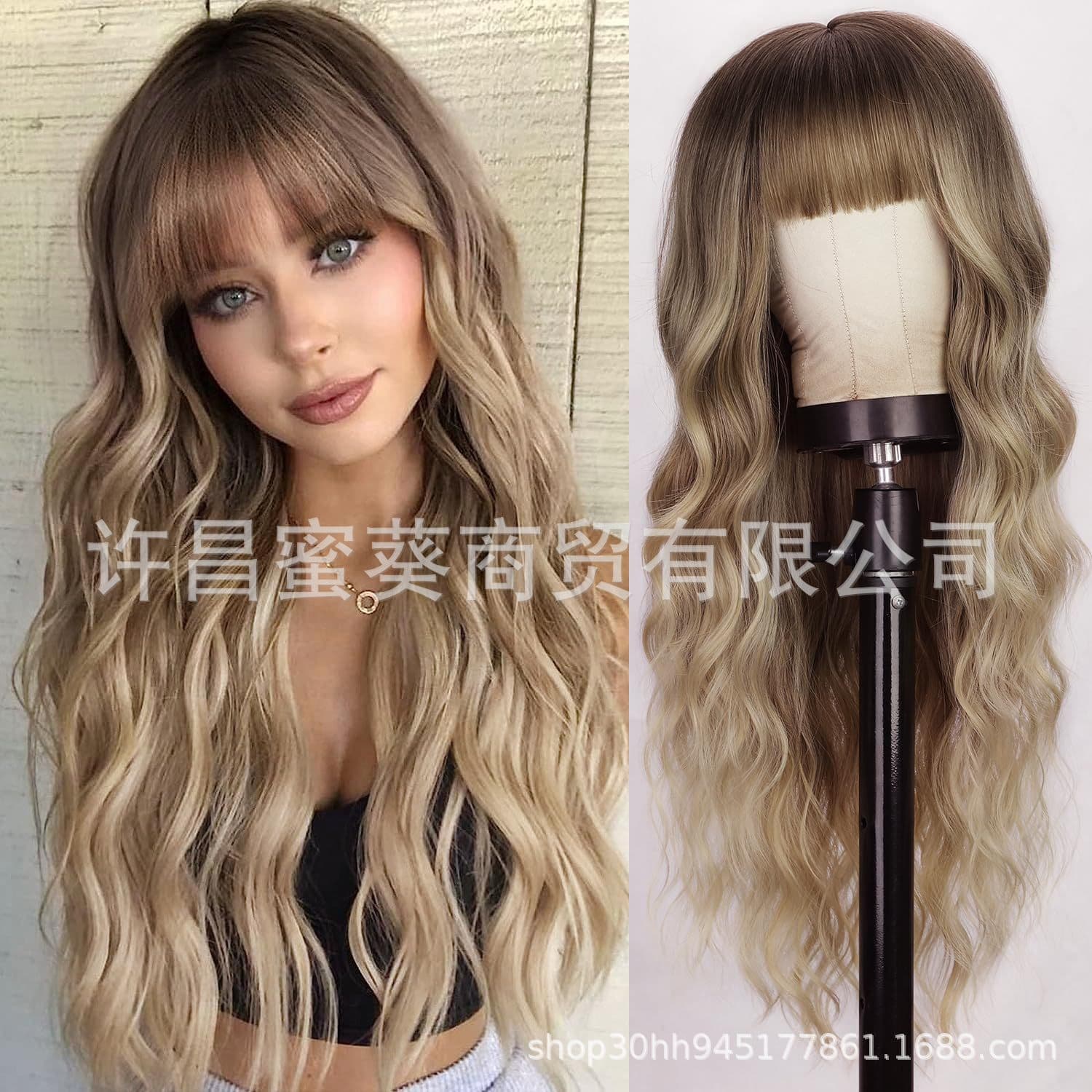 European and American wigs, large wavy long curly hair synthetic wigs hair wigs full bangs chemical fiber wig full head cover