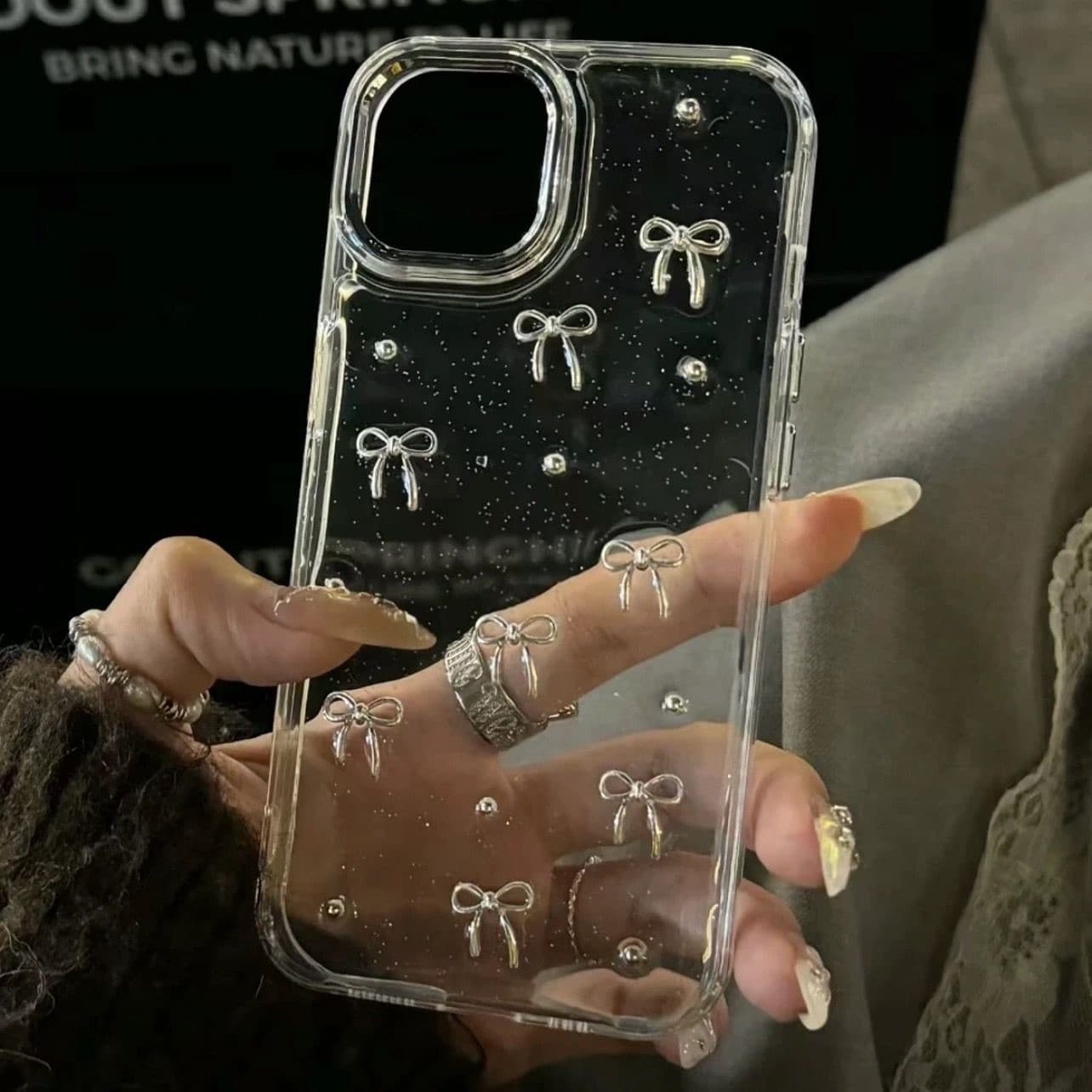Korean-Japanese Ins Sweet Girl Bow Compatible Apple 17 Phone Case iPhone 16 Pro Max Epoxy 15/14 Anti-Drop