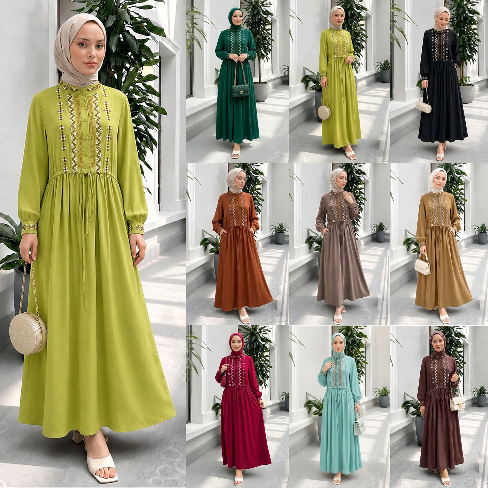 M396#9 color spot cross-border foreign trade new summer women's boutique embroidered dress lantern sleeve mid-length skirt
