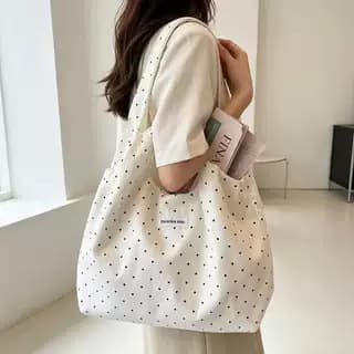 Canvas Bag for Women 2026 Summer New Style Versatile Polka Dot Shoulder Bag Stylish Plaid Large Capacity Student Tote Bag for Women