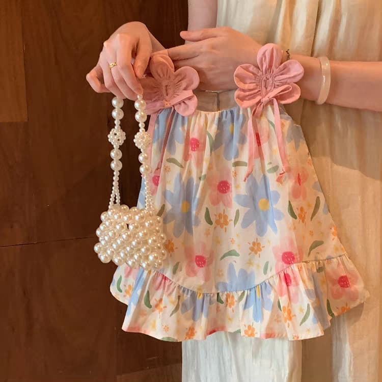 Girls holiday vest dress summer 2026 new style little girl baby fashionable floral dress princess style outer wear