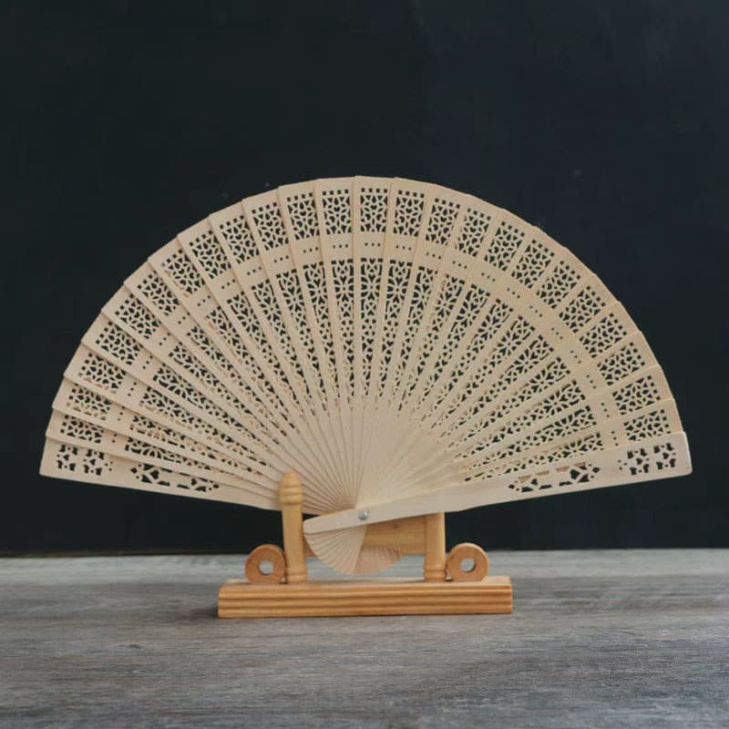 8-inch Fully Carved Scented Wood Fan 20cm Hollow Wooden Fan Chinese Fan Sandalwood Fan Gift Fan Hollow Export
