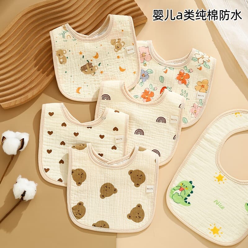 Baby Bib, Class A Cotton, Waterproof, U-Shaped, Absorbent, Keeps Clothes Dry, Toddler Feeding Bib