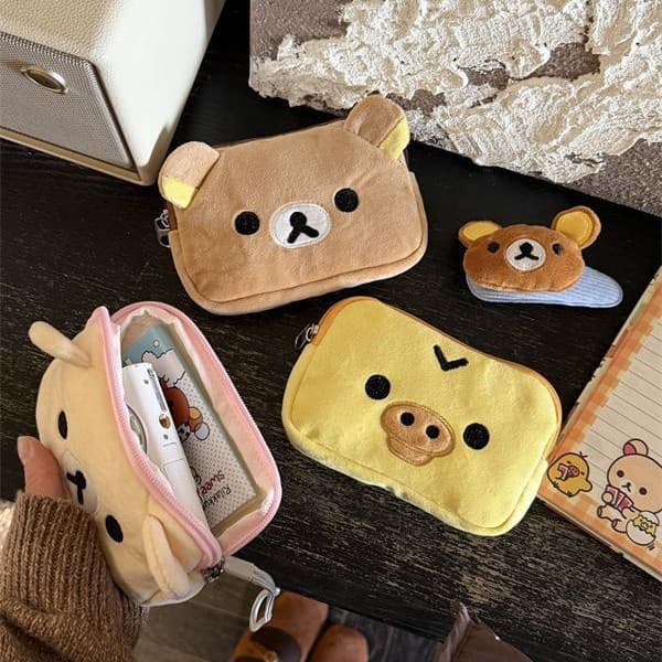 Japanese cute Rilakkuma Rilakkuma storage bag coin purse card bag short ID bag plush portable