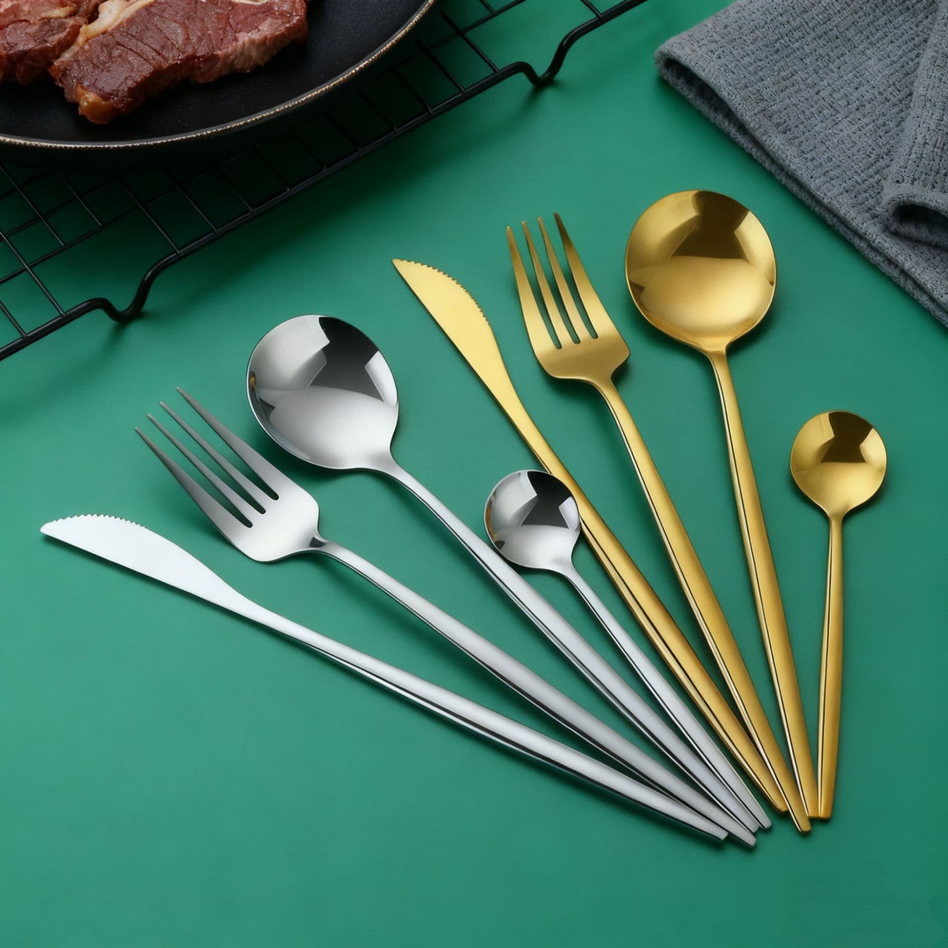 Cross-border Amazon Stainless Steel Portuguese Western Cutlery 4-Piece Gift Box with Logo, Steak Knife, Fork, and Spoon Set for Desserts