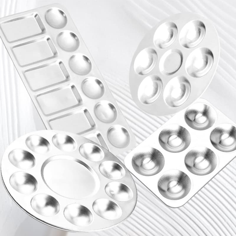 Acrylic Paint Palette 6-Hole Aluminum Round Palette Dish Gouache Watercolor Paint Palette Art Supplies Wholesale