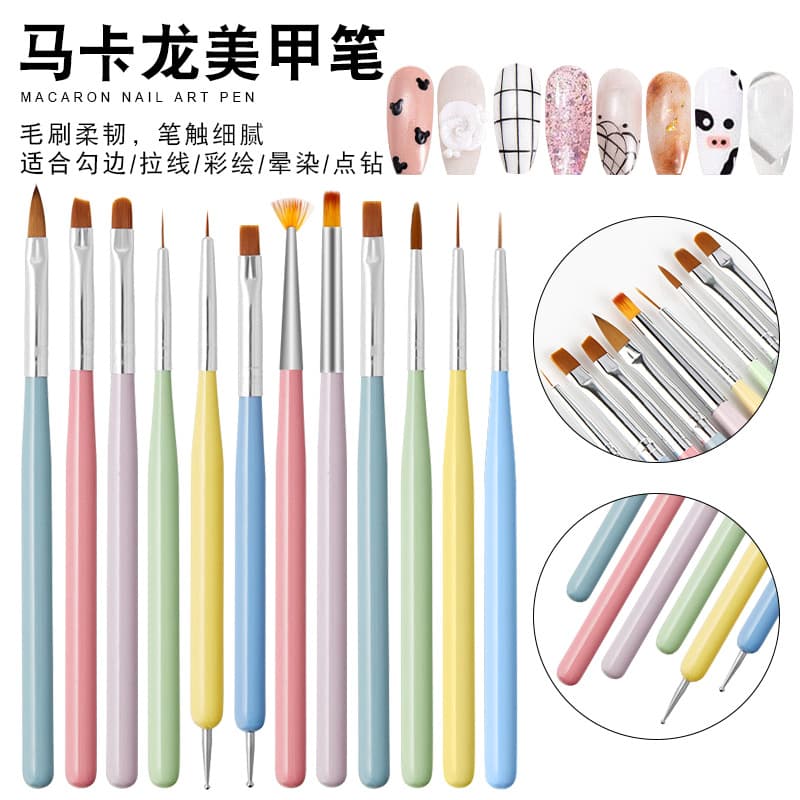 6 manicure brush set, macaron color string, flower pen, light therapy pen, dot drill brush tool, manicure