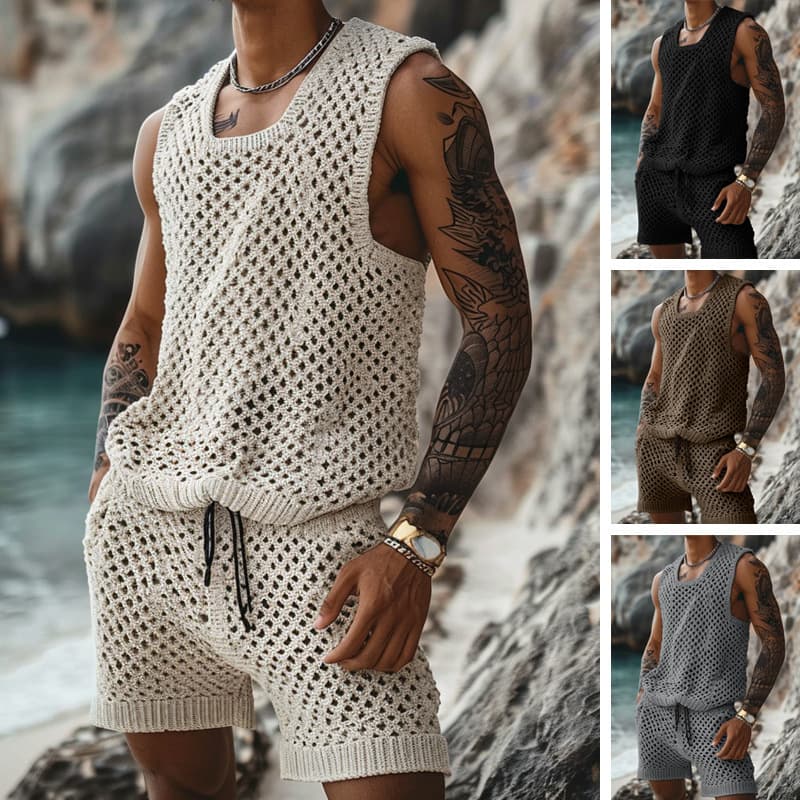Summer New Sleeveless T-Shirt Streetwear European and American Hollow-Out Knit Vest Teenage Minimalist Sleeveless Top Sleeveless Tank