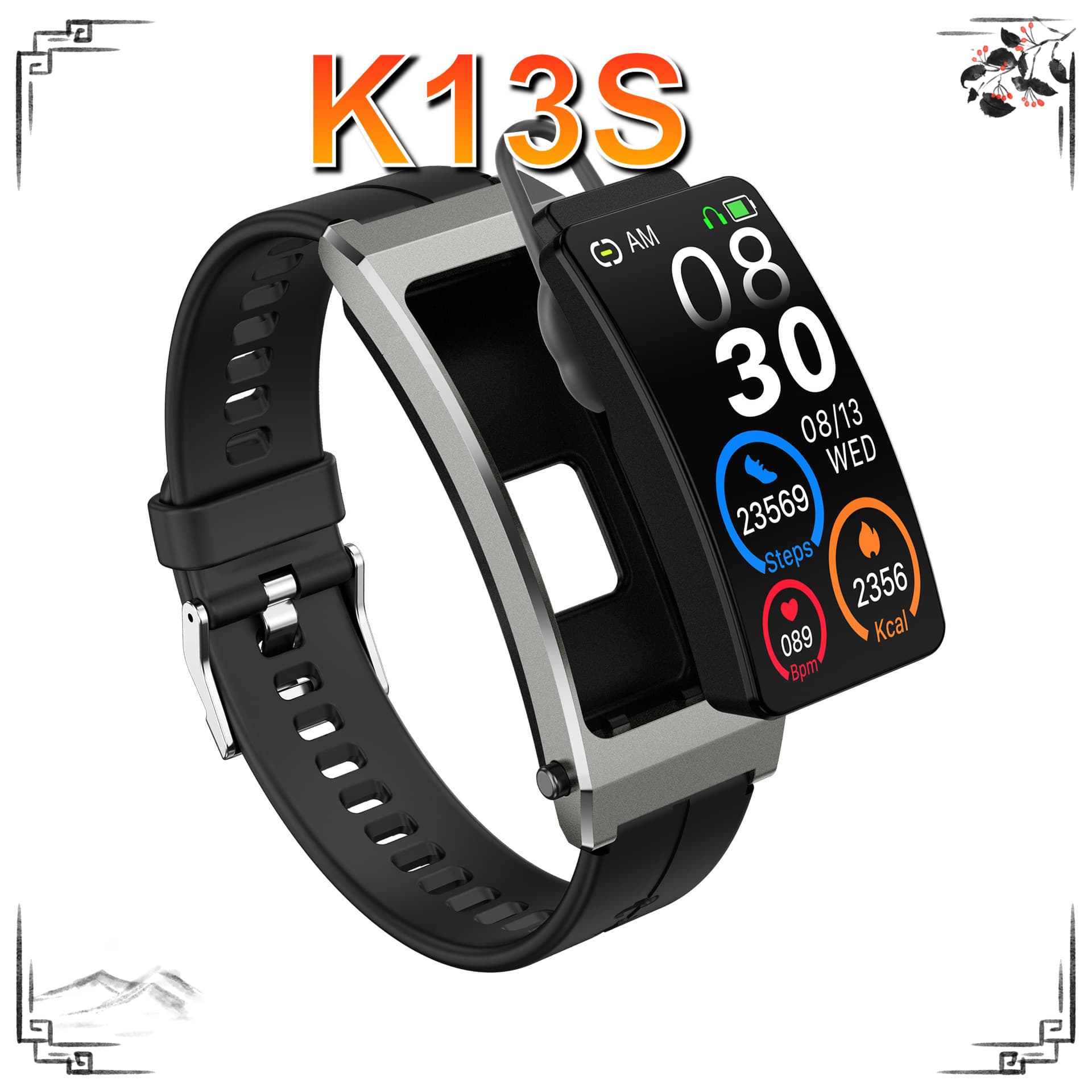 Cross-border K13S Smart Bracelet Bluetooth Call Headphones Sports Health Monitoring Sleep Heart Rate Android Watch