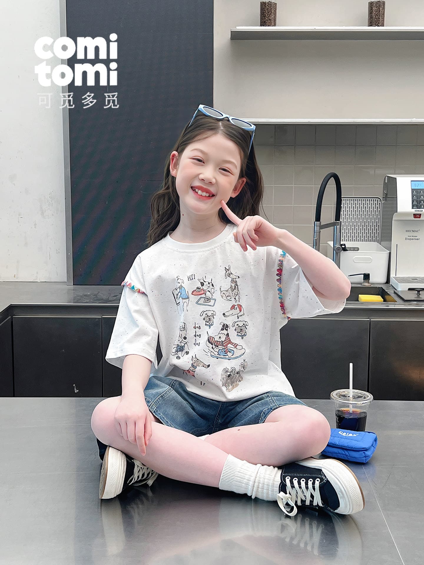 Girls Loose Layered White T-Shirt, Children's Short Sleeve Top, Trendy Outfit for Older Kids, 2026 Summer New Arrival