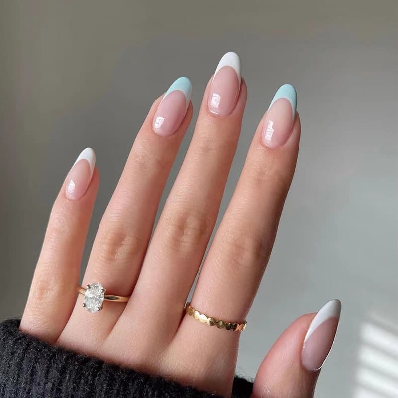 Nail Art Stickers Wearable Nails French Simple Blue-White Contrast Nail Tips Wholesale Nail Art Wearable Nails Wholesale