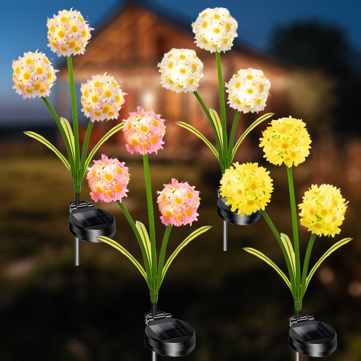 New Cross-Border Solar Light Outdoor Simulation Three-Head Daisy LED Garden Decoration Lawn Light Villa Light