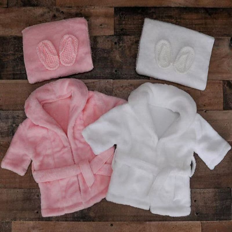 Newborn home bathrobe photography clothing white thickened photography nightgown hundred days photo props bathrobe with shoes