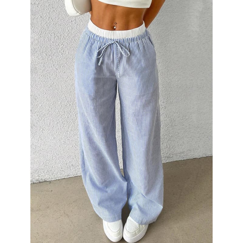 Amazon EU/US Cross-Border 2025 New Women's Fashion Striped Plaid Color-Block Loose Wide-Leg Pants Casual Trousers