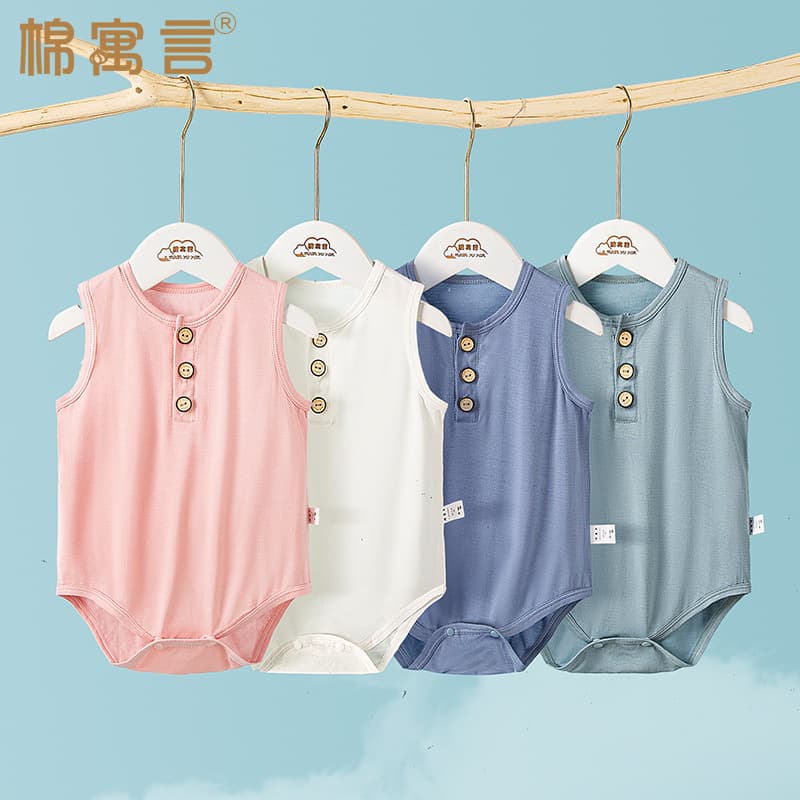 Newborn Baby Wrap Bodysuit Summer Thin Modal Baby Triangle Bib Air Conditioning Romper Vest Crawling Clothes