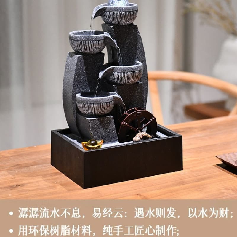 Hit Desktop Water Flow Ornament Circulating Wealth Feng Shui Wheel Water Wheel Tea Table Small Fountain Crystal Ball