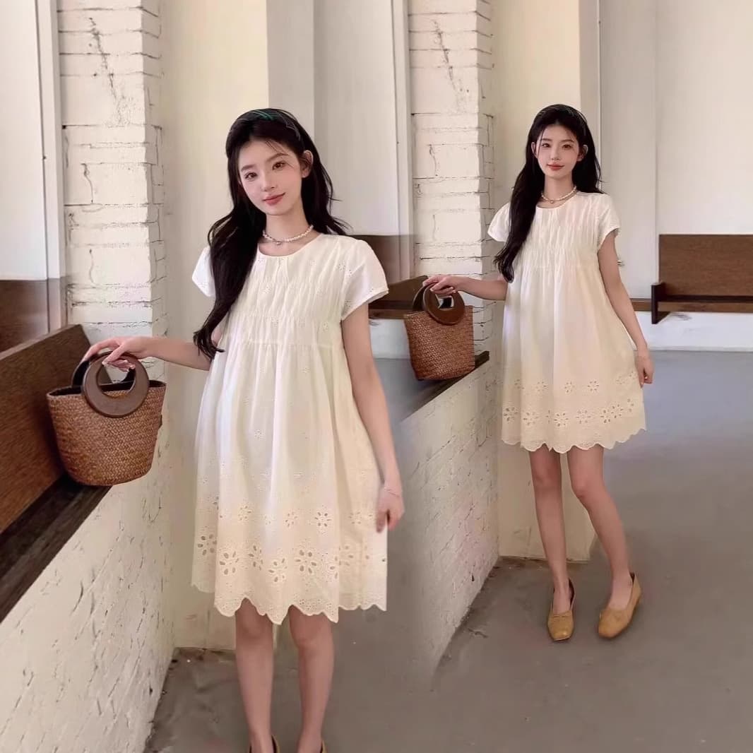 Summer Maternity Dress Cotton New Style Petite French Loose Babydoll Dress Sweet Maternity Dress