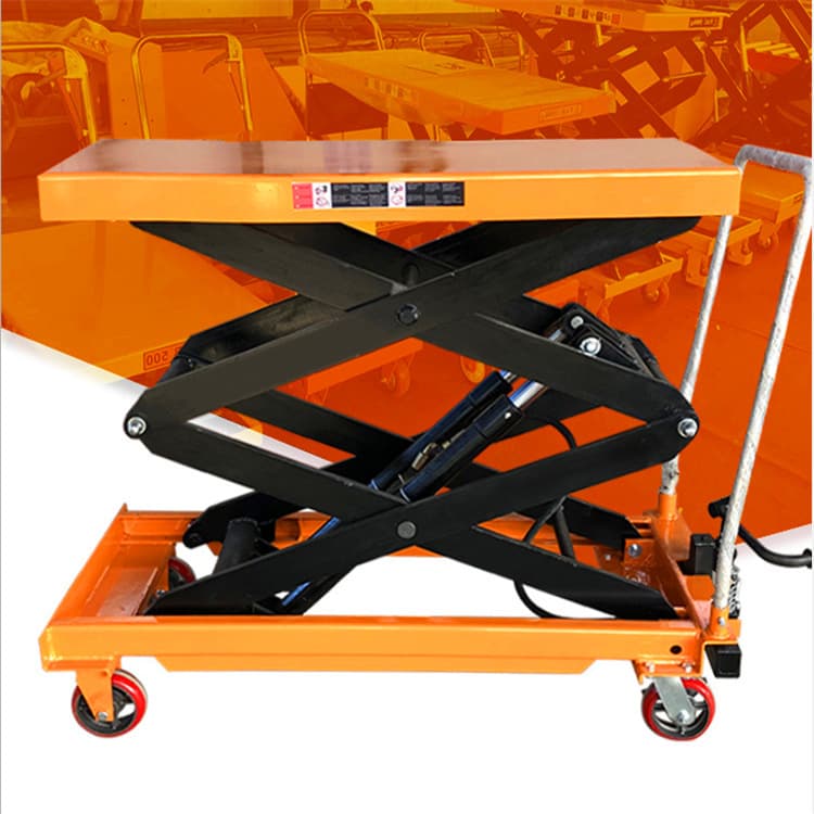 Manual hydraulic platform truck, 350KG mobile lifting platform, hydraulic mold table, small hand-pushed loading and unloading flatbed truck.