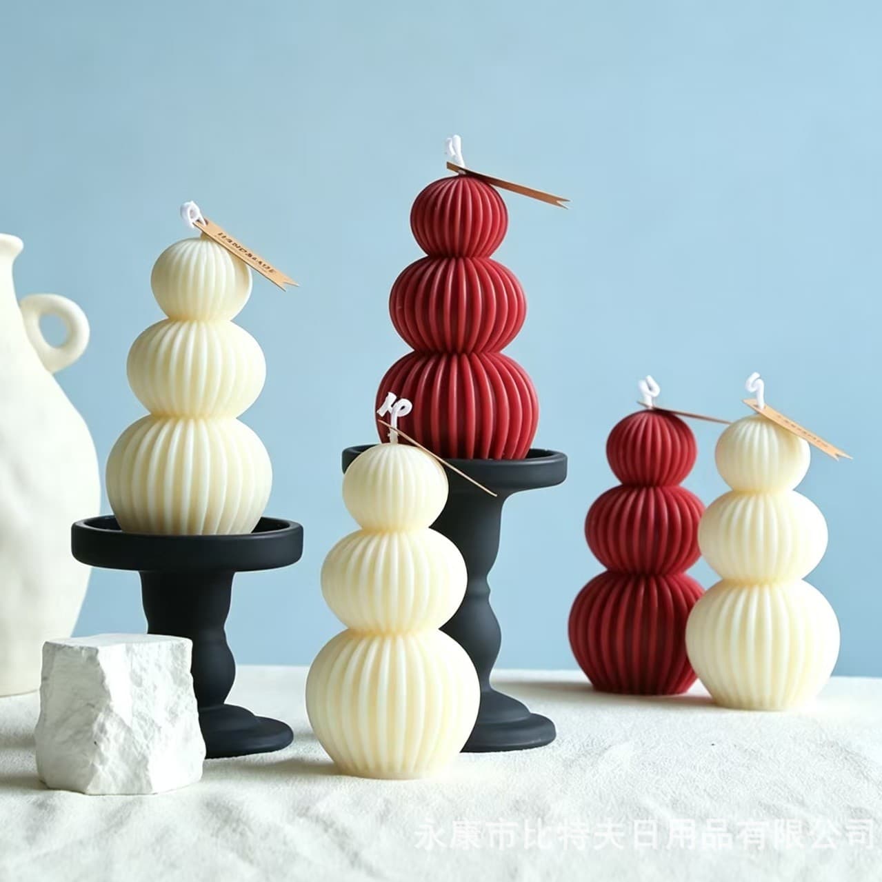 Nordic simple style origami spherical art scented candle white atmosphere creative ornament striped shape candle