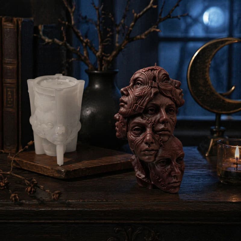 Dark multi-headed silicone mold Gothic retro head ornament DIY resin hand-made modeling mold