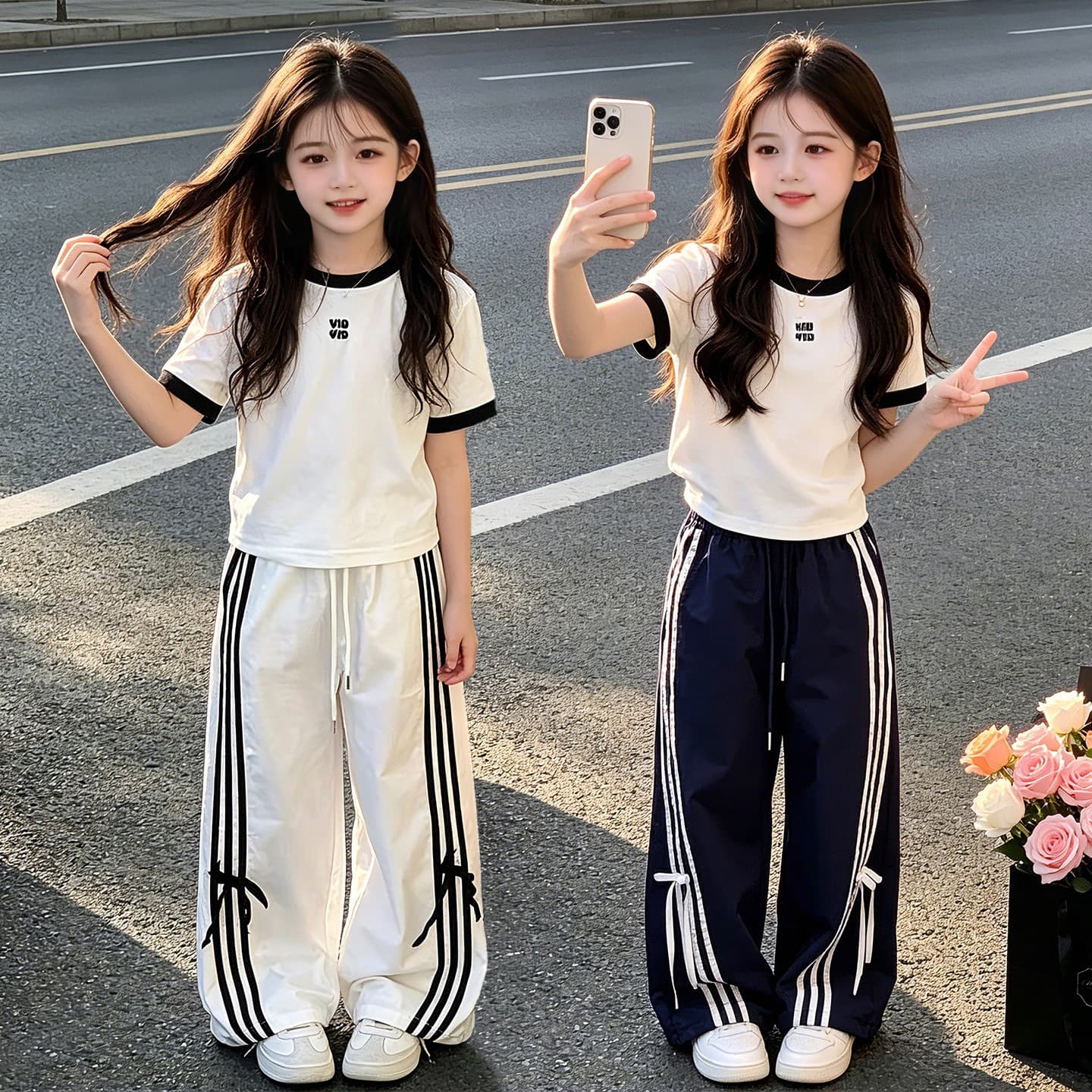Girls Summer Set 2026 New Short Sleeve Sportswear for Older Children, Stylish Korean Outfit