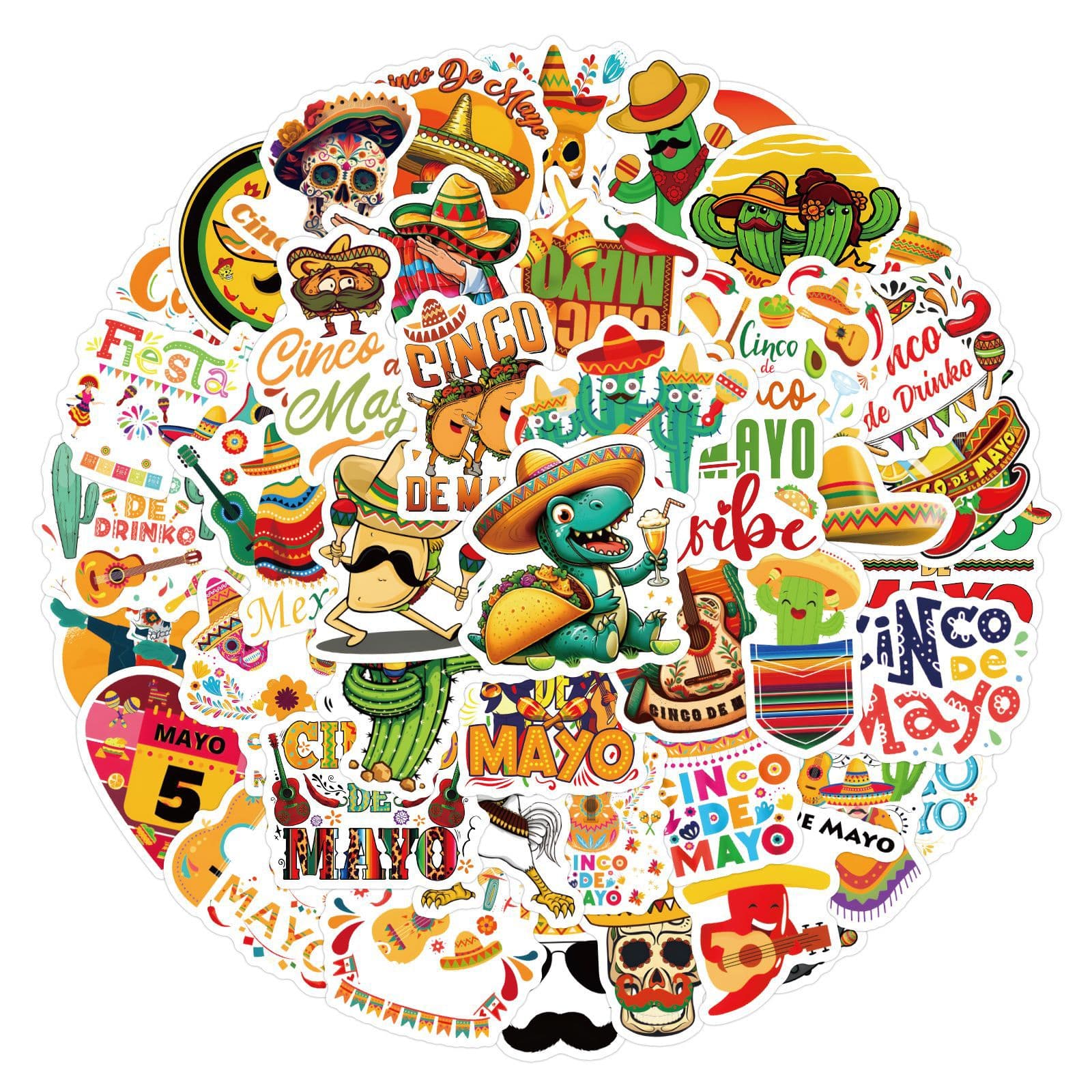 60-Piece Set Cinco De Mayo Graffiti Stickers Luggage Car Body Decals Wholesale Price Tag Graffiti Art Festival Celebration