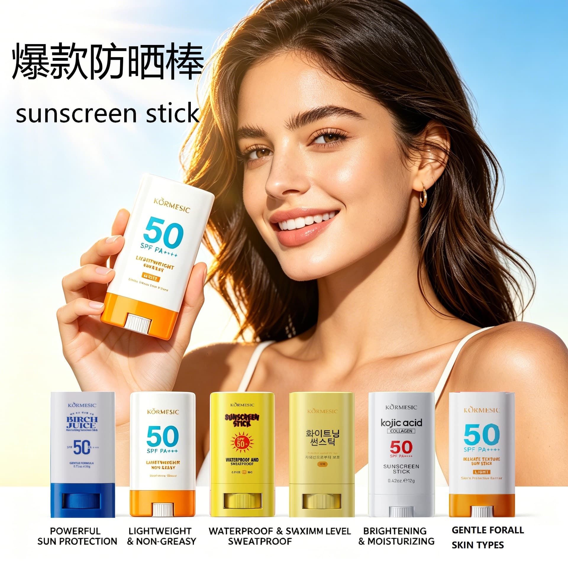 KORMESIC Bare-feel UV Protection Sunscreen Stick Clear Isolation for Cross-border E-commerce