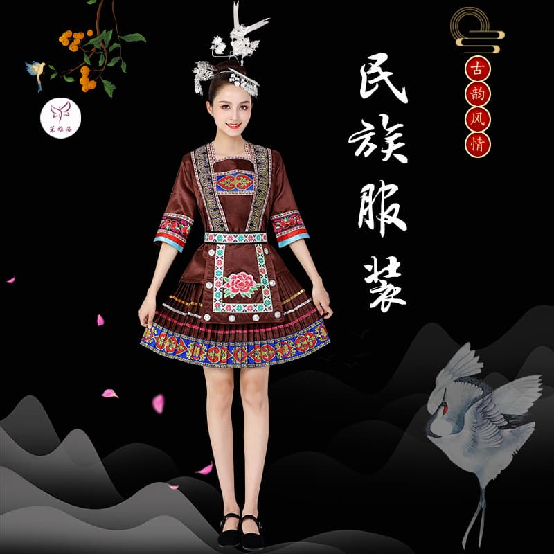 Dong Ethnic Women's Pleated Skirt, Guizhou Guangxi Minority Stage Performance Costume, Ethnic Style Miao Dance Dress