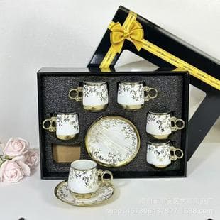 Cross-border European-style Ceramic Coffee Cup, Gold-plated Coffee Cup and Saucer Set Middle East 6 Cups 6 Saucers Gift Box Set 12-piece Set