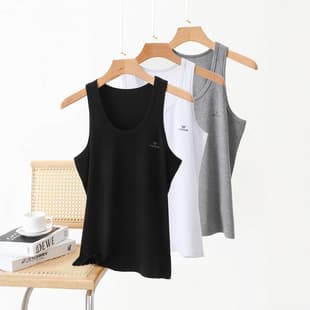 Cotton Ribbed Men's Vest Summer Thin Sleeveless T-Shirt Fitness Basketball Sports Tank Top Sweat Casual